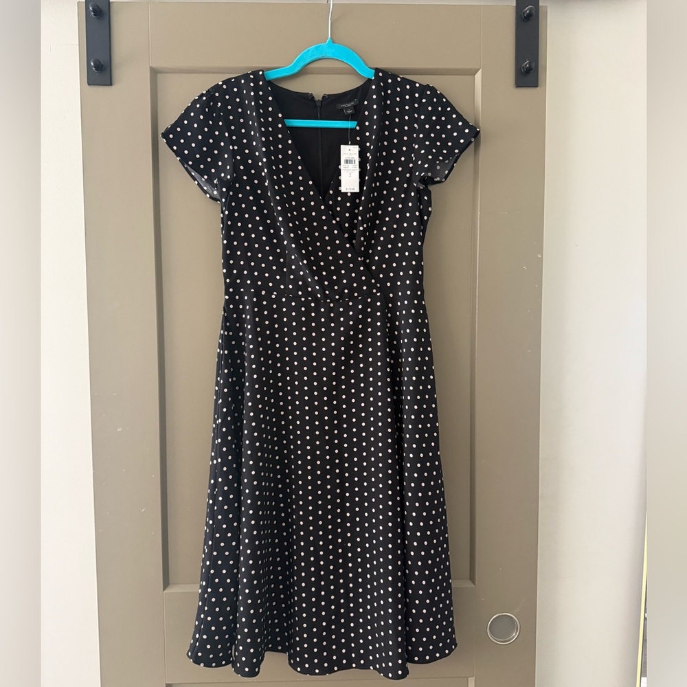 Ann Taylor Black and White Polka Dot Midi Dress